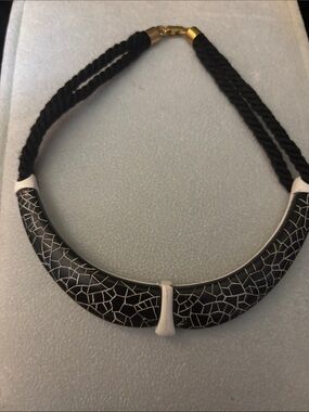 Vintage Trifari Black Mosaic Collar Necklace choker